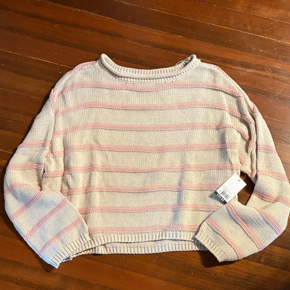 NWT SO cream and pink striped sweater